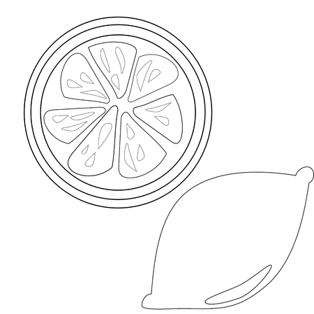 Lemon And Slice Outline For Coloring Book Vector Download Isolated On White Background