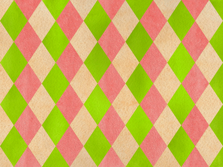 Watercolor Lime Green Coral Pink And Beige Diamond Pattern Stock