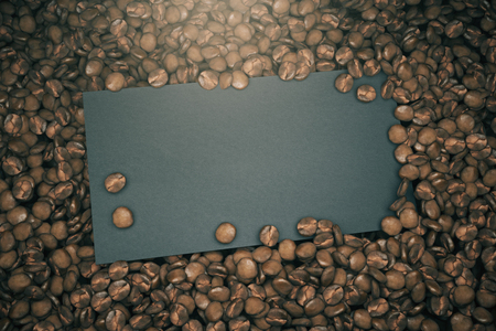 Empty black business card placed on brown coffee beans. Advertisement concept. Mock up, 3D Rendering - 74636167