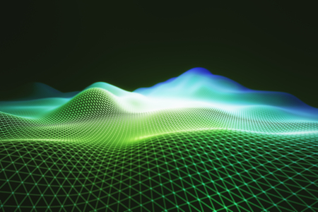 デジタル グリーン グリッド山を抽象化します 背景 テクスチャ 背景 壁紙3 D レンダリング の写真素材 画像素材 Image