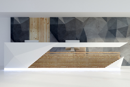 Front View Of Illuminated Reception Desk In Contemporary Office