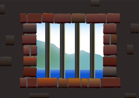 Barred window of a jail viewed from inside to outside isolated vector