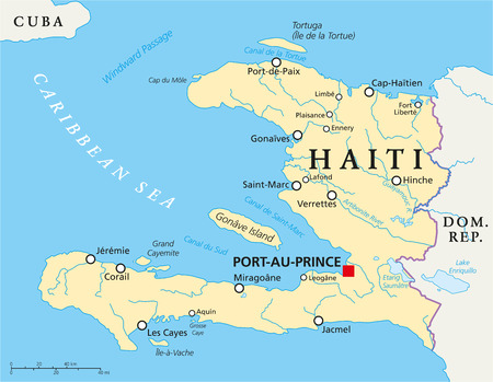 38616559 haiti political map with capital port au prince with national borders important cities rivers and lakes english labeling and scaling