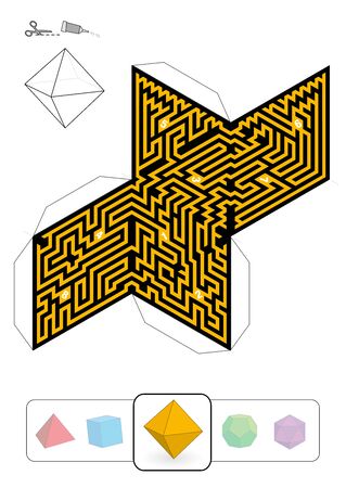 それを切り取って 重い紙の上の八面体迷路 5 つのプラトン立体迷路のいずれかのテンプレート 印刷を作る 3 D モデルし 1 から右の方法を見つけます 8 のイラスト素材 ベクタ Image