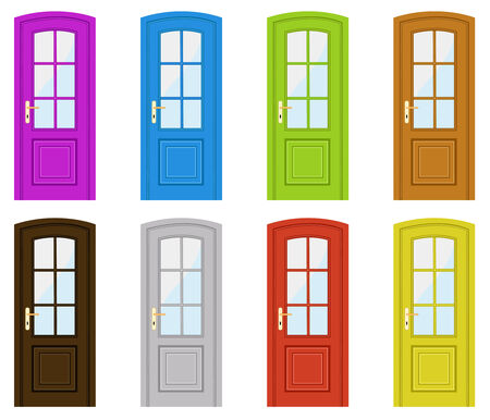 Set of multicoloured doors on a white background