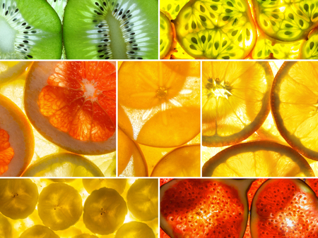 Assorted Collage Of Back Lit Fruit Slices Stock Photo, Picture And ... Assorted Collage Of Back Lit Fruit Slices Stock Photo, Picture And ...