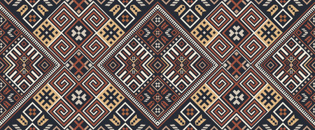 Bohemian, Fashionable Seamless Ornament In Ethnic Hutsul Style. In Modern Trendy Shades. Perfect For The Design Of Fabrics, Clothing, Interiors.