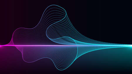 Lignes ondulées dynamiques abstraites éléments d'éclairage de couleur néon sur fond noir technologie style futuriste numérique. illustration vectorielle