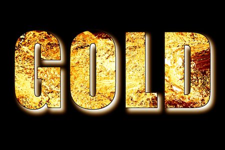 gold word in 3d filled with gold foil bullion and bar color shaded