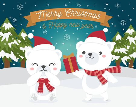 メリー クリスマスと新年あけましておめでとうございますカードのかわいいカップル ホッキョクグマ イラスト のイラスト素材 ベクタ Image メリー クリスマスと新年あけましておめでとうございますカードのかわいいカップル ホッキョクグマ イラスト のイラスト素材 ベクタ Image
