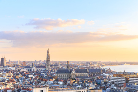 View over Antwerp with cathedral of our lady taken, Belgium - 76168236