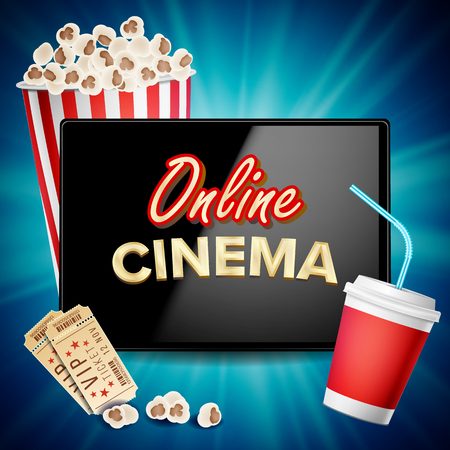 online cinema vector banner with tablet cinema concept design