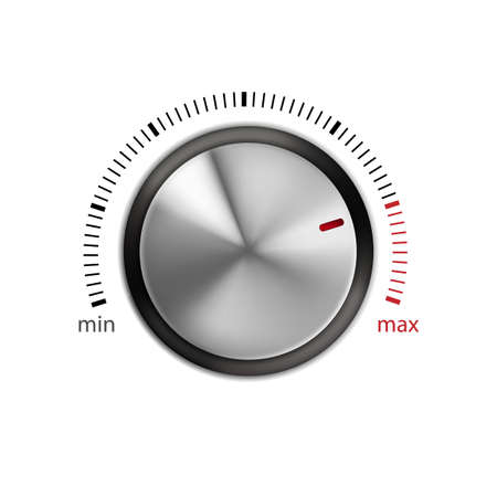Composer le bouton de contrôle de l'équipement électronique partie vecteur. contrôleur de bouton de cadran de niveau sonore min et max avec traitement circulaire. du modèle d'échelle minimum au maximum illustration 3d réaliste