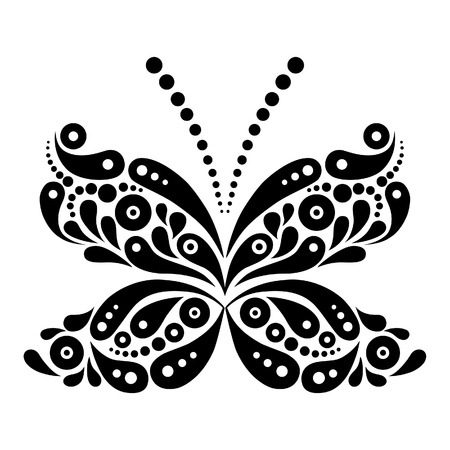 Beautiful butterfly tattoo artistic pattern in butterfly shape black and white illustration