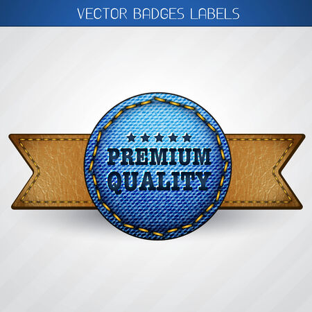 Leather and jeans premium quality label design Stock Photo