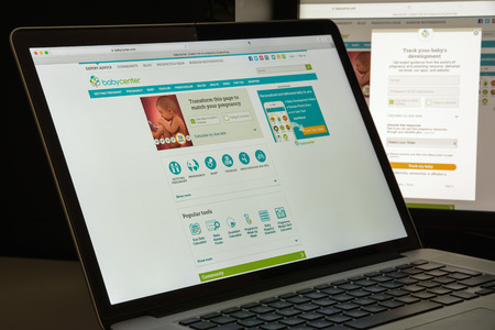 Milan, Italy - August 10, 2017: Babycenter website homepage. It is an online media company based in San Francisco that provides information on conception, pregnancy, birth, and early childhood. Baby center logo visible.