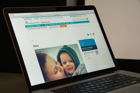 Milan, Italy - August 10, 2017: Babycenter website homepage. It is an online media company based in San Francisco that provides information on conception, pregnancy, birth, and early childhood. Baby center logo visible.