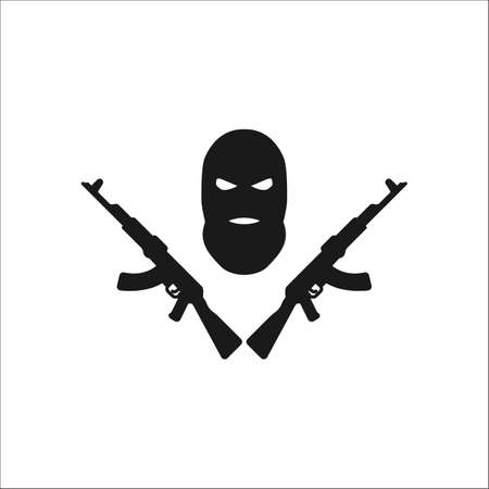 Terrorist balaclava mask ak symbol sign silhouette icon on background - 64198834