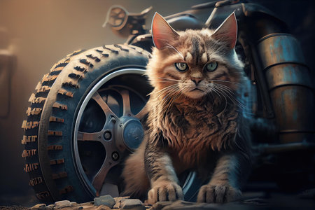 Cool Cat Rider Riding A Motorcycle Retro Style. Superlative