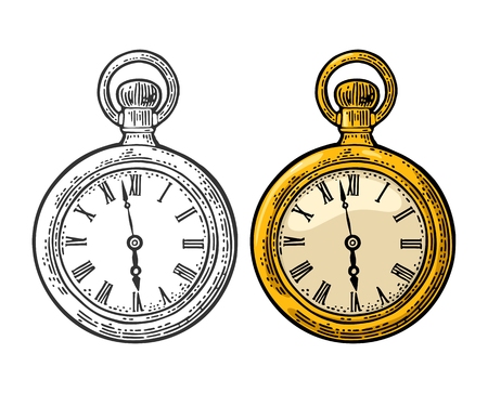 アンティーク金属製懐中時計を持っている男性の手 アンティークの懐中時計 ベクトル ビンテージ彫刻イラスト のイラスト素材 ベクタ Image