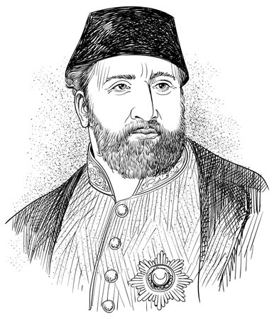 Ottoman Sultan Abdulaziz Line Art Portrait, Vector.