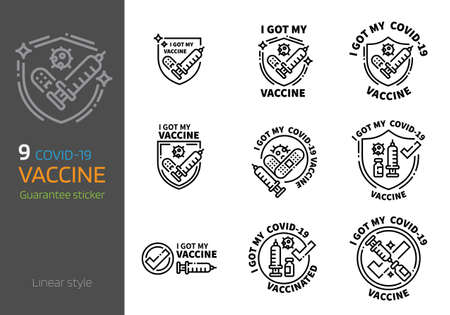 Vaccination sticker design linear style. i got my virus vaccine concept. Zdjęcie Seryjne