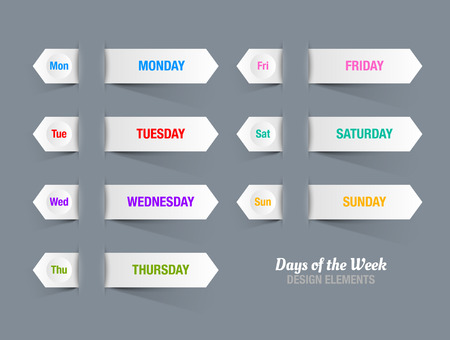 曜日、白い背景で隔離のタイトルとカラフルなアイコン のイラスト素材