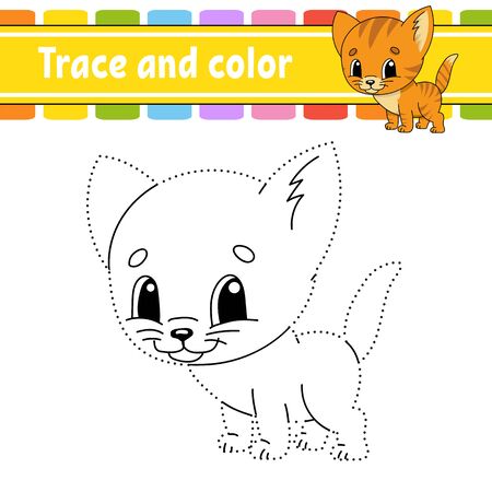 Trace And Color Cat Animal Coloring Page For Kids Handwriting