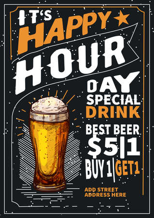 Affiche de l'happy hour conception de modèle de flyer de publication sur les médias sociaux Illustrations vectorielles