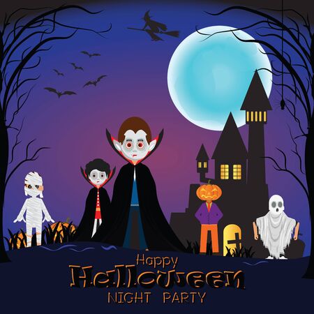 happy halloween night with different monster costume poster