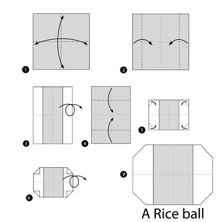 折り紙のおにぎりを作る方法を手順を追って説明します のイラスト素材 ベクタ Image 折り紙のおにぎりを作る方法を手順を追って説明します のイラスト素材 ベクタ Image