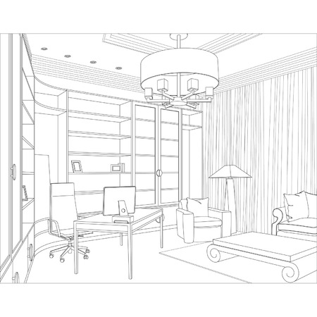 インテリアの 3 D グラフィック描画インテリアの輪郭スケッチの編集可能なベクトル イラストのイラスト素材 ベクタ Image