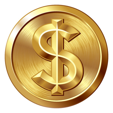 Gold coin: Đồng xu vàng với dấu đô la. Eps8. CMYK. Được tổ chức bởi lớp. Màu sắc toàn cầu. Gradients sử dụng. Hình minh hoạ