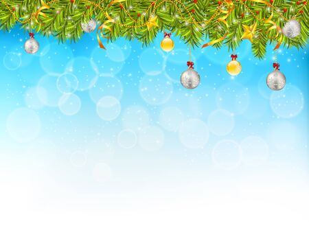 horizontal banner with christmas tree garland and ornaments hanging golden glitter balls and ribbons - How To Decorate A Christmas Tree With Ribbon Horizontally horizontal banner with christmas tree garland and ornaments hanging golden glitter balls and ribbons - How To Decorate A Christmas Tree With Ribbon Horizontally