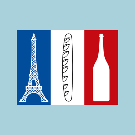国の国家機能の三色旗をフランス語 エッフェル塔 バゲットとワインのボトル フランスの伝統的なシンボル パリのランドマークのイラスト素材 ベクタ Image 国の国家機能の三色旗をフランス語 エッフェル塔 バゲットとワインのボトル フランスの伝統的なシンボル パリのランドマークのイラスト素材 ベクタ Image