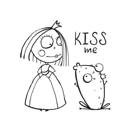 Bebe Princesse Et La Grenouille Demande De Kiss Coloriage Les Enfants Adorent Histoire Illustration Apercu Mignon Et Amusant Pour Livre De Coloriage Clip Art Libres De Droits Vecteurs Et Illustration Image