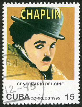 CUBA - CIRCA 1995: A stamp printed in Cuba shows Mario Fortino Charlie Chaplin (1889-1977), series Century Motion Pictures, circa 1995