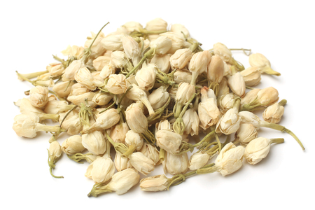 Jasmine flowers tea on white background