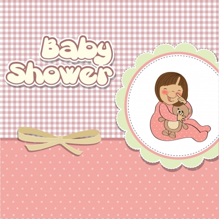 new baby girl announcement card with little girl royalty free