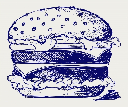 大きなハンバーガーは食べる男 のイラスト素材 ベクタ Image