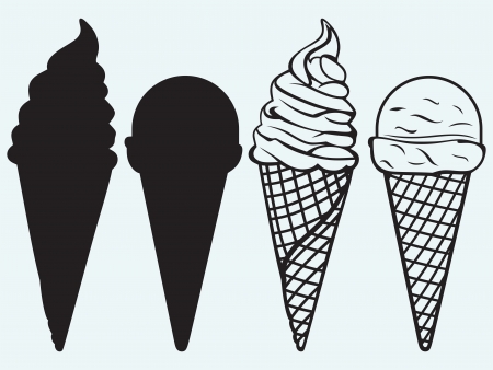 ice cream: Các loại kem trong một bánh quế bị cô lập trên nền màu xanh