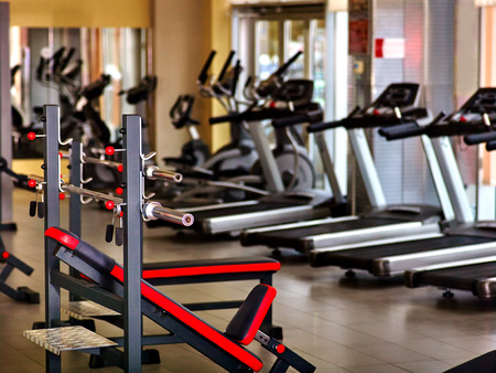 Sport gym interior with treadmill equipment. Фото со стока