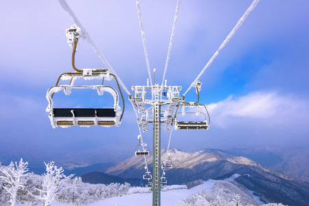 Ski chair lift is covered by snow in winter, Korea. - 50551654