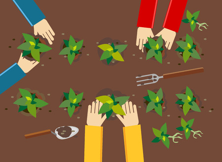Planting illustration. Planting concept. Flat design illustration concepts for working, farming, harvesting, gardening, architectural, seeding, cultivate, go green. Иллюстрация