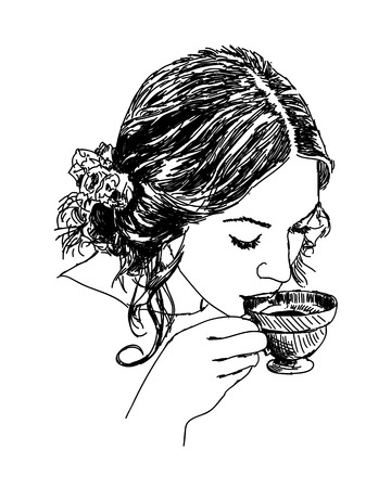 美しい女の子は 色付きのモノクロと輪郭イラストでカップに座っています のイラスト素材 ベクタ Image 美しい女の子は 色付きのモノクロと輪郭イラストでカップに座っています のイラスト素材 ベクタ Image