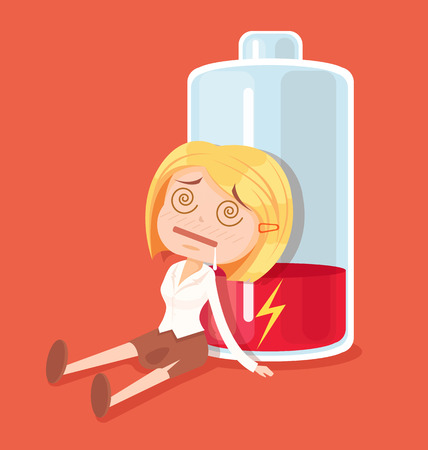 Business woman character no energy. vector flat cartoon illustration Vector Illustration