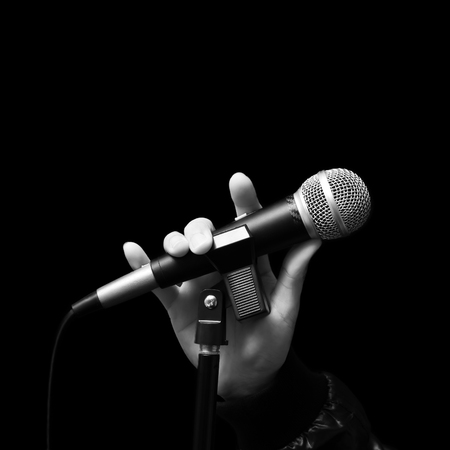 BW Singer Left Hand Holding Dynamic Microphone With Colourful Hand Sign  Mean Love Concept Love To Sing Stock Photo Adobe Stock | vlr.eng.br