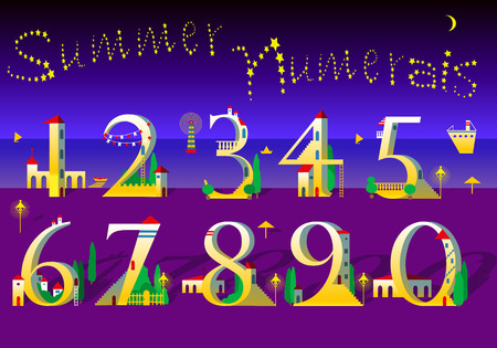 Summer Numbers Signs Are As White And Yellow Houses With Red
