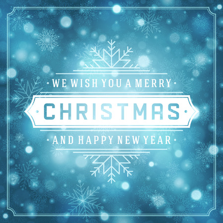 Christmas retro typography and light with snowflakes. Merry Christmas holidays wish greeting card design and vintage ornament decoration.