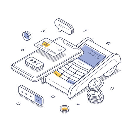 isometric payment terminal with phone and credit card clip art preview